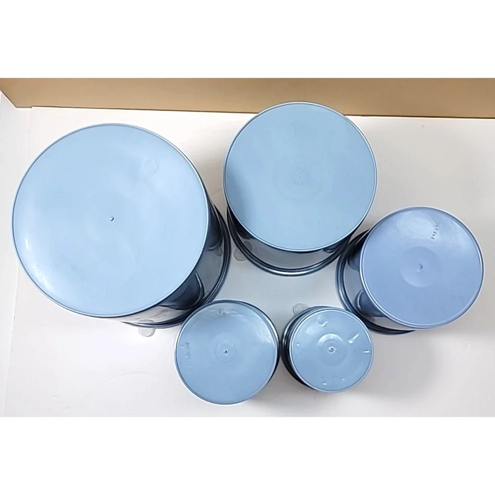 Set of 5 Vtg Plasvale Cornflower Blue Round Plastic Nesting Containers/Canisters